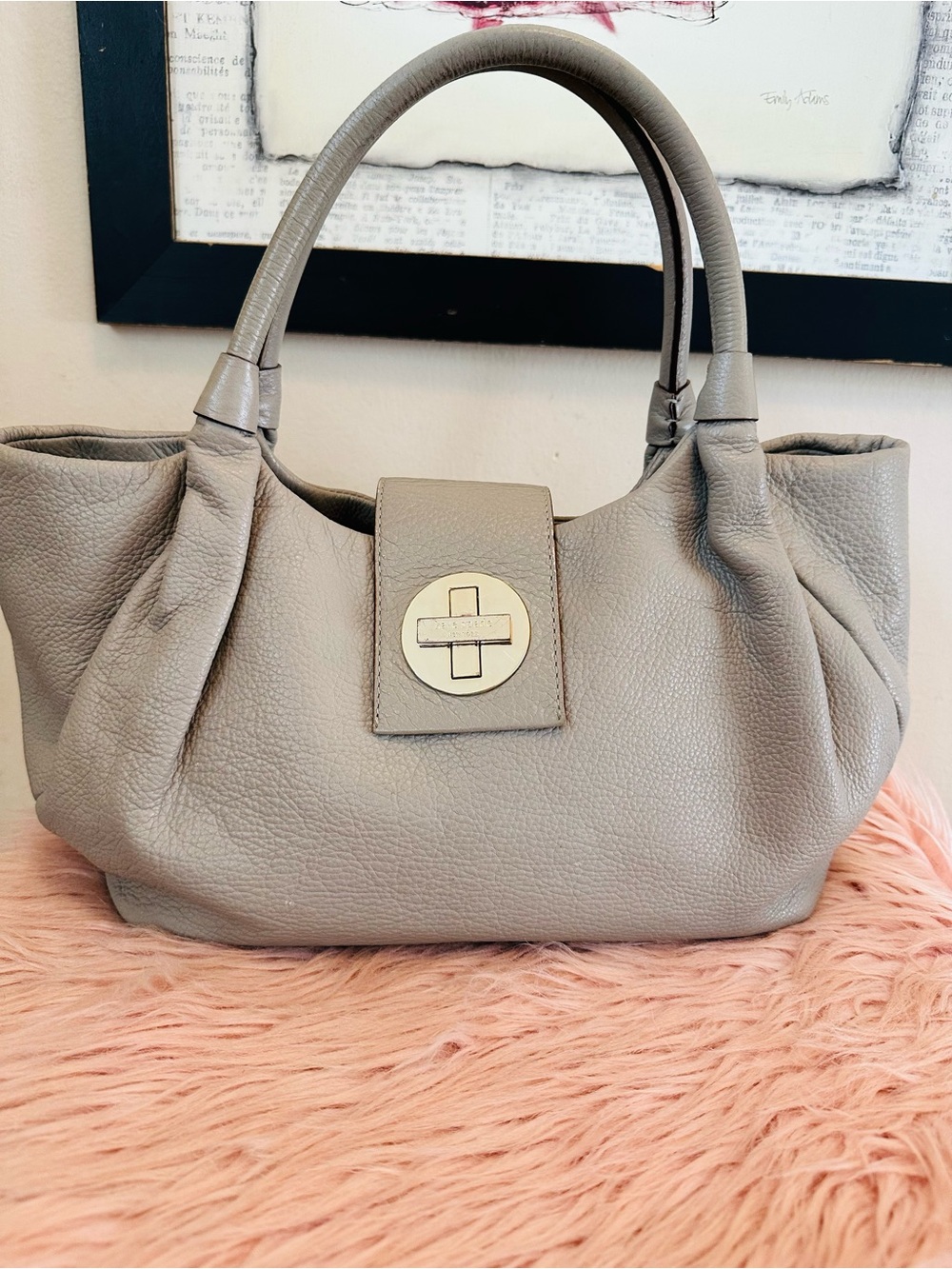 kate spade Taupe Pebbled Leather Shoulder Bag with Gold Hardware